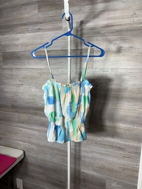 Blu Pepper Watercolor Smocked Cami in Blue, Green & Cream 2107